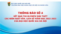 Thông báo kết quả thi Olympic bậc THPT các môn Ngữ văn, Lịch sử năm học 2022-2023 của Đại học Quốc gia Hà Nội