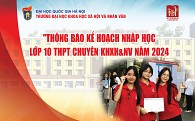 THÔNG BÁO KẾ HOẠCH NHẬP HỌC LỚP 10 THPT CHUYÊN KHXH&NV NĂM 2024